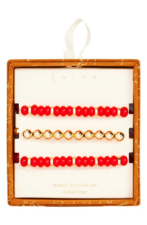 3-Pack Glass & Metal Bead Bracelet