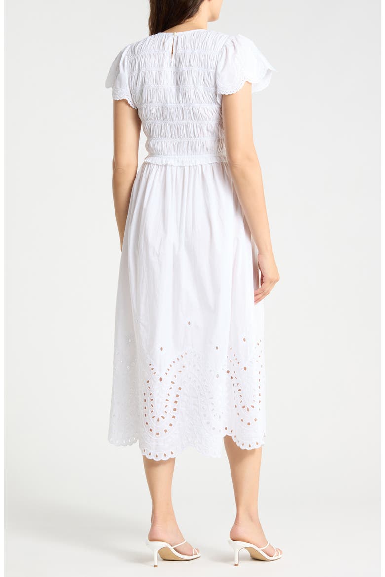 Somerset Smocked Cotton Midi Dress, Alternate, color, WHITE
