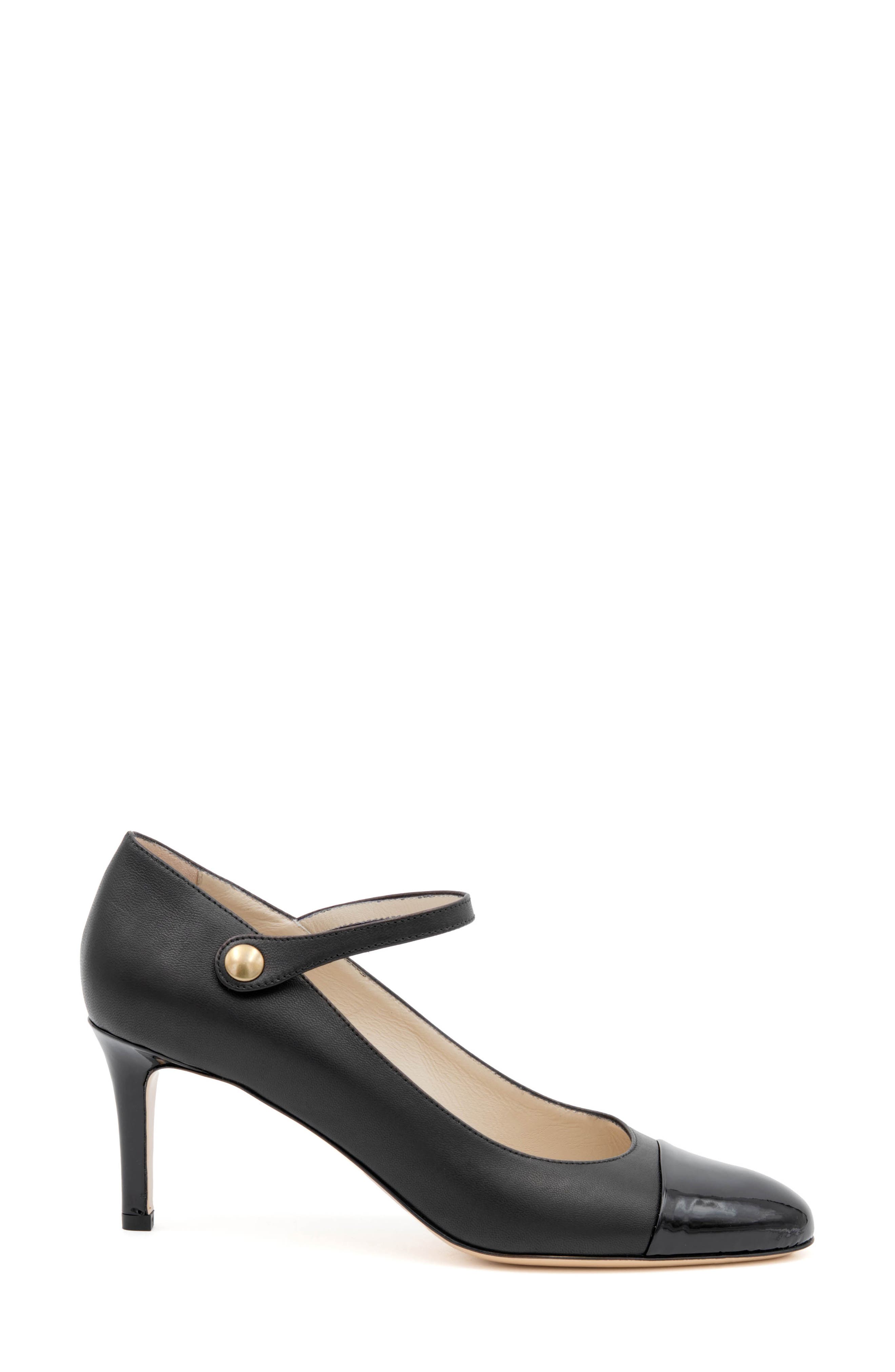 Amalfi by Rangoni Lilli Ankle Strap Cap Toe Pump, Alternate, color, Black Parm Black Vernice