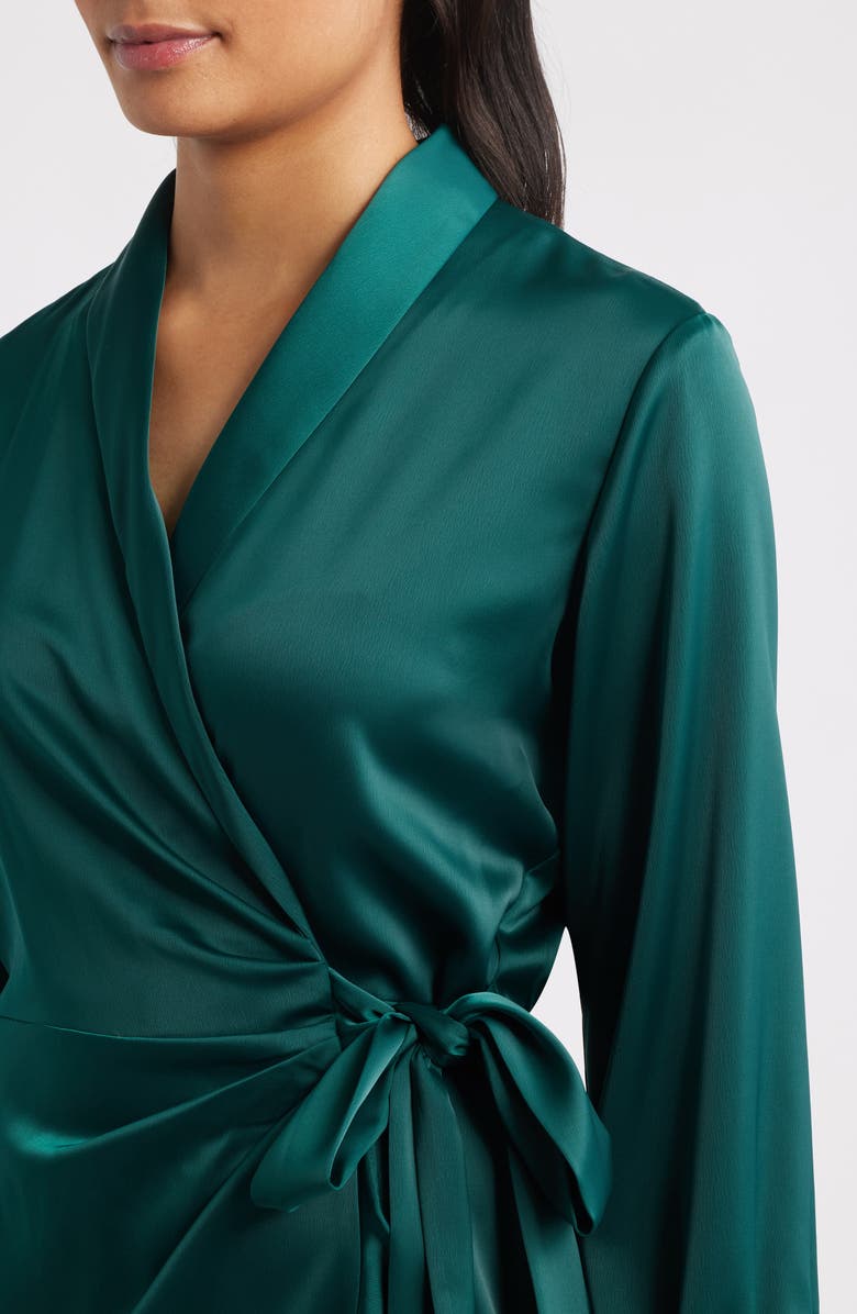 Anne Klein Long Sleeve Ruffle Hem Faux Wrap Minidress, Alternate, color, Pine Forest