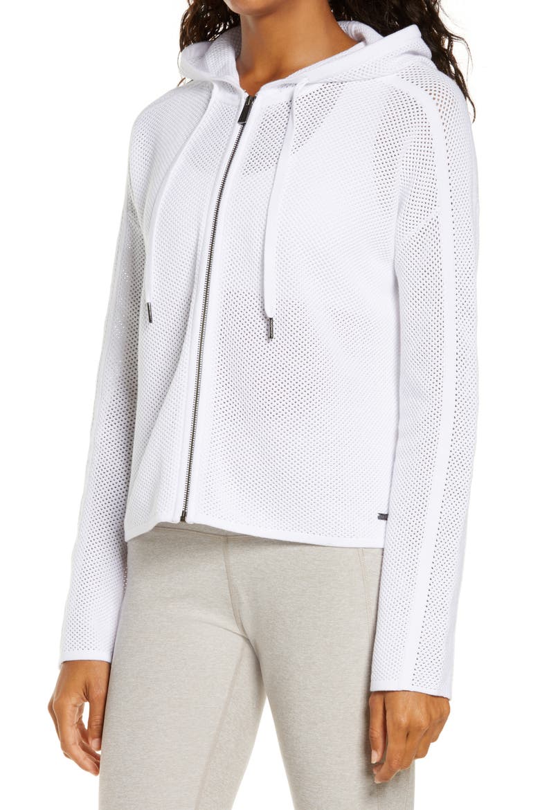 Moto Mesh Zip Hoodie, Alternate, color, WHITE