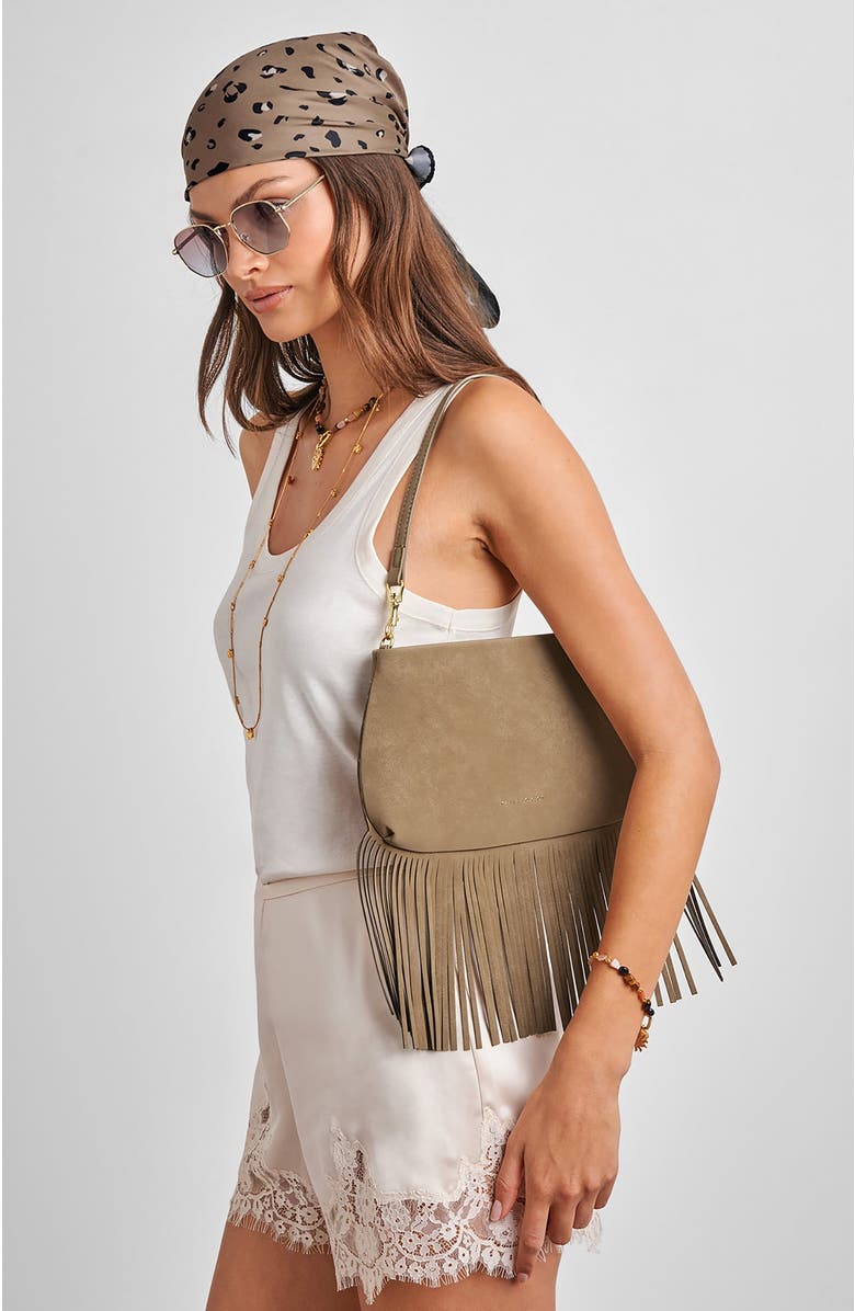 Katie Loxton Cali Fringe Small Shoulder Bag, Alternate, color, Taupe Suedette