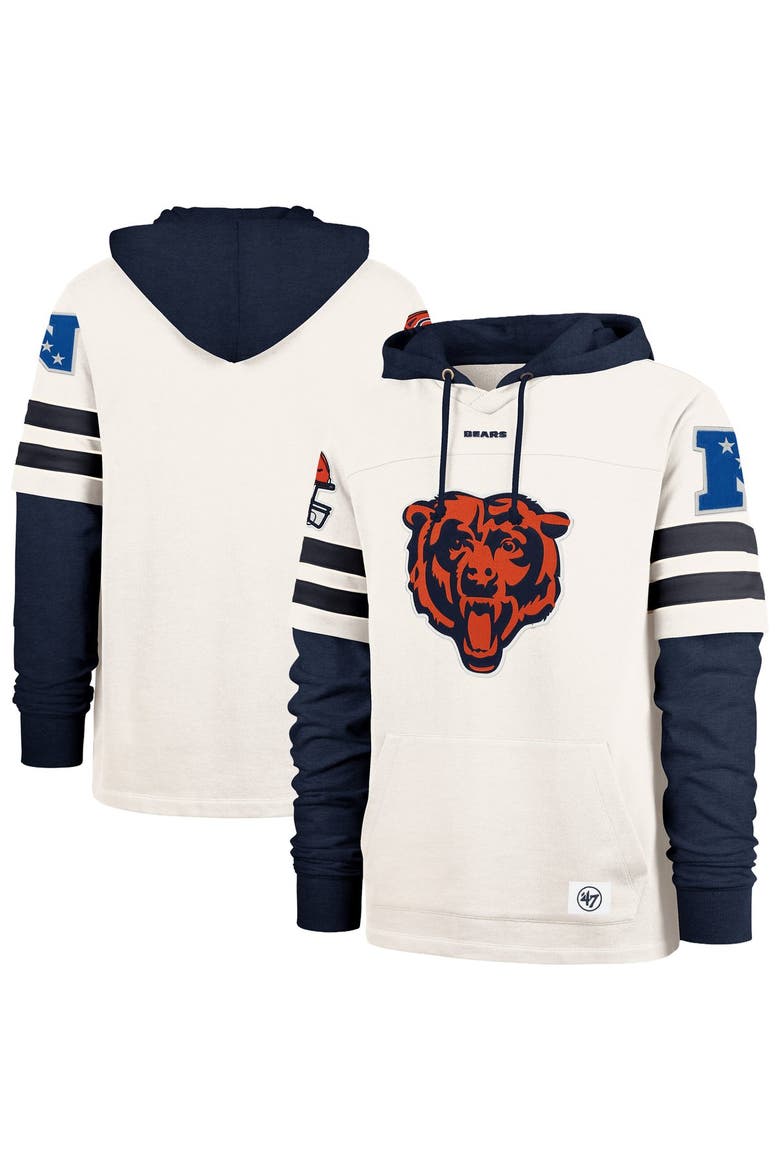 Men's '47  Cream Chicago Bears Split Zone Cornerback Duo Lacer Hoodie, Main, color, Cream