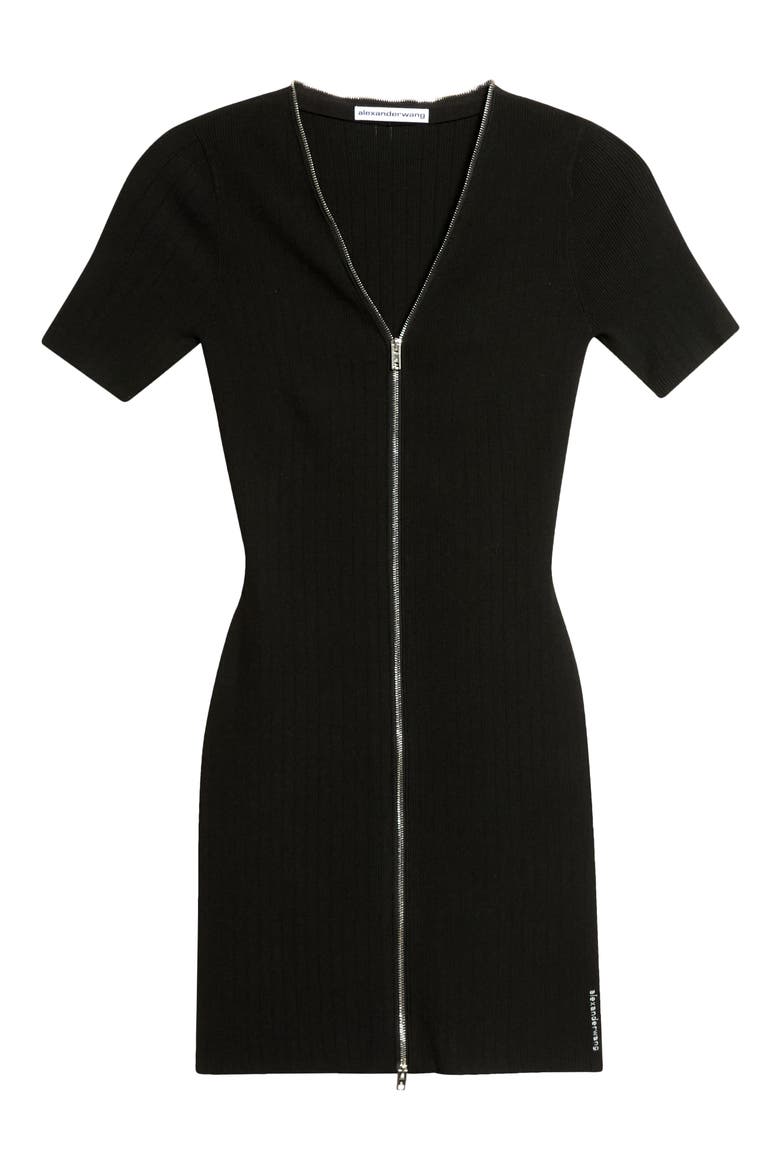Zip Pointelle Rib Sweater Dress, Main, color, BLACK