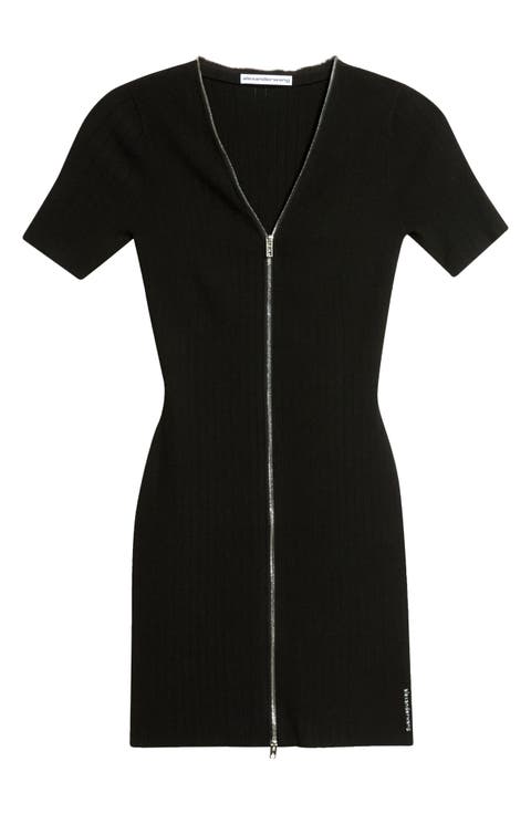 Zip Pointelle Rib Sweater Dress