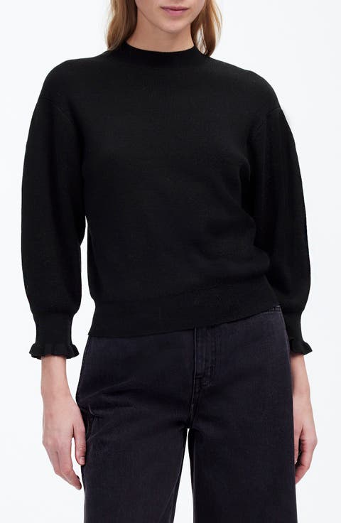 Ruffle Mockneck Merino Wool Blend Sweater