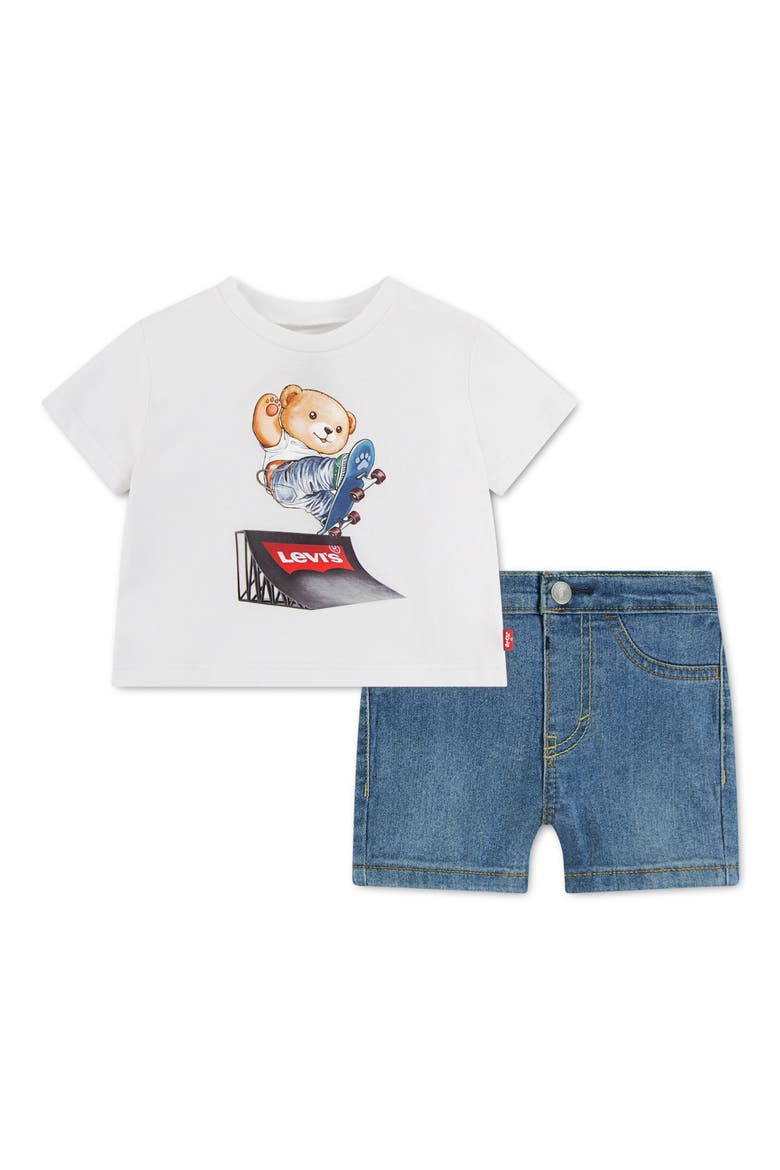Skater Logo Graphic T-Shirt & Shorts Set, Main, color, BRIGHT WHITE