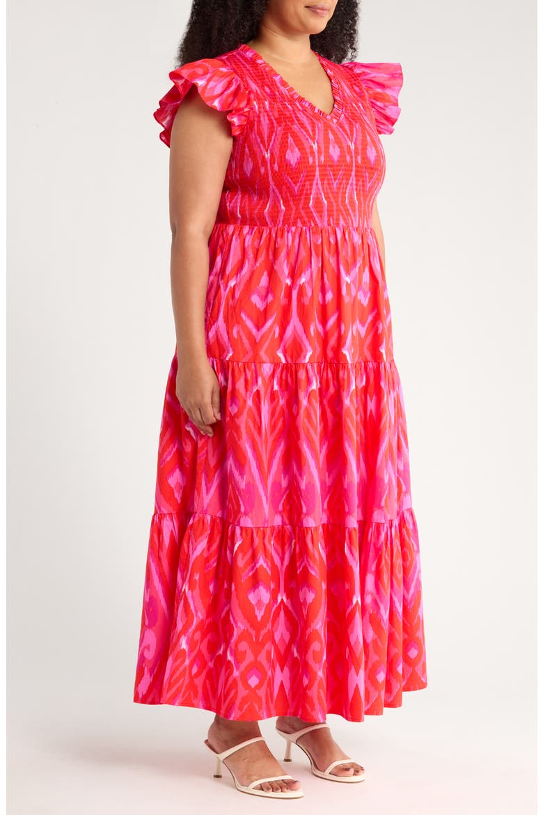 Belvin Ikat Print Smocked Maxi Dress, Alternate, color, RED/ PINK/ COMBO