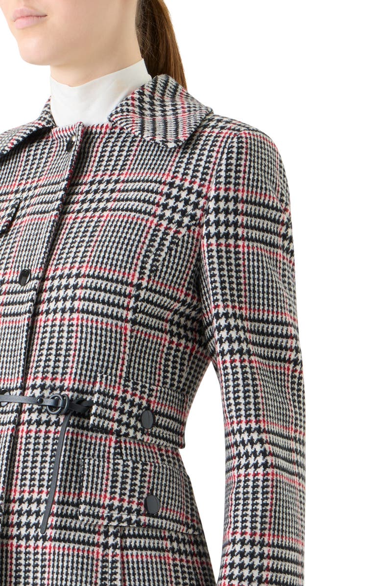 Akris punto Glen Plaid Wool Tweed Belted Jacket, Alternate, color, Black-Cream-Vermillion
