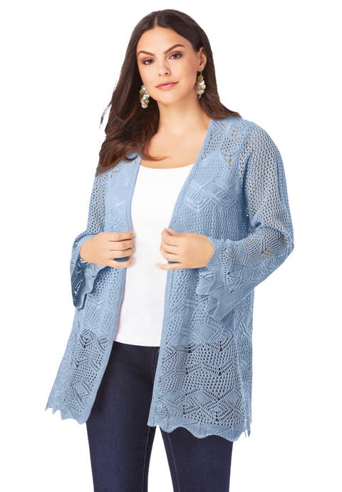 Bell Sleeve Pointelle Cardigan (Plus)
