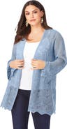 Roaman's Bell Sleeve Pointelle Cardigan