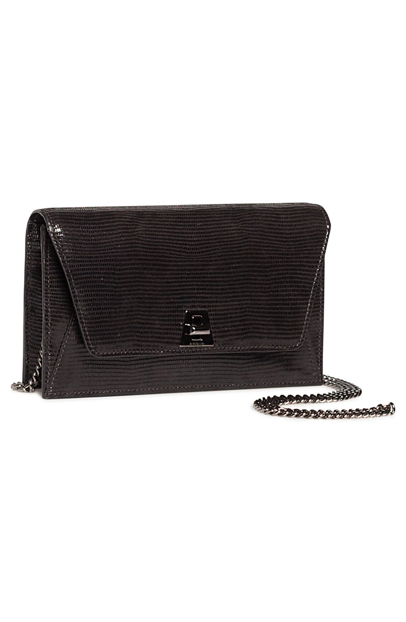 Anouk Lizard Embossed Wallet on a Chain, Alternate, color, BLACK