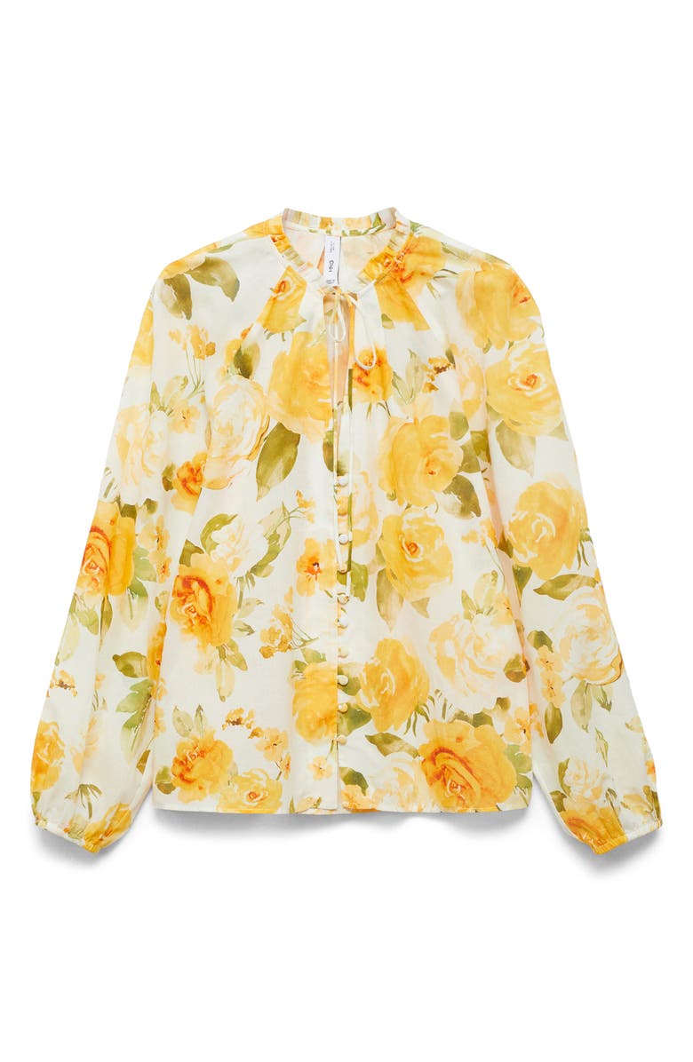 MANGO Floral Tie Neck Button-Up Top, Main, color, 