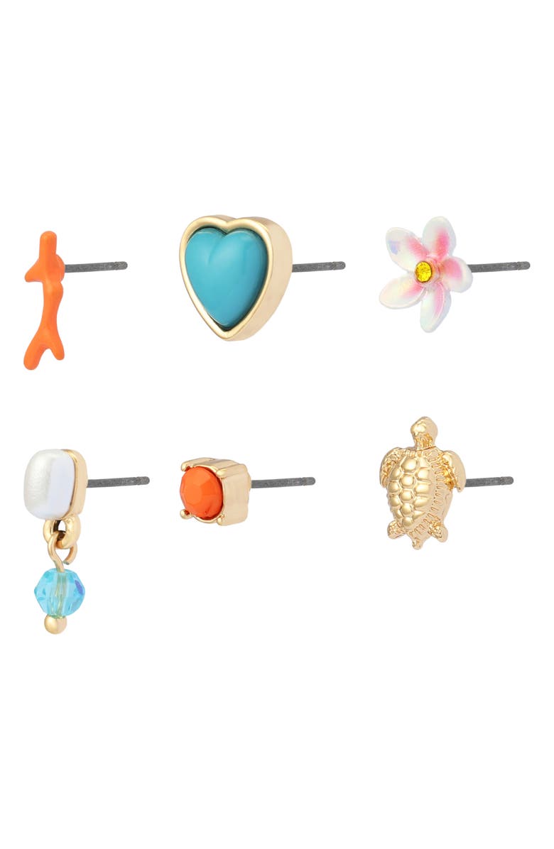 Betsey Johnson Set of 3 Beachy Stud Earrings, Alternate, color, 