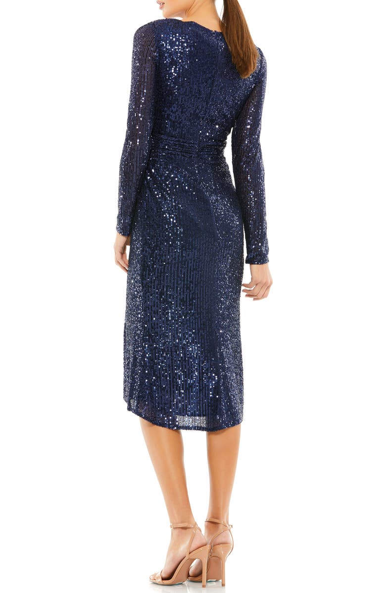 Mac Duggal Sequined Long Sleeve Midi Dress, Alternate, color, Midnight