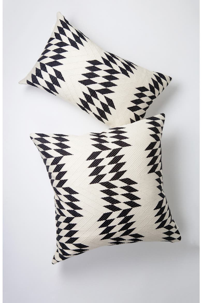 Almolonga Black and Ivory Handwoven Brocade Cotton Square Quilt Pillow, Alternate, color, Black and Ivory