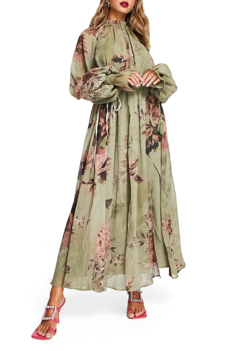 Long Sleeve Asos Maxi Floral Dress ASOS DESIGN Long Sleeve Maxi Dress In  Black With Blue