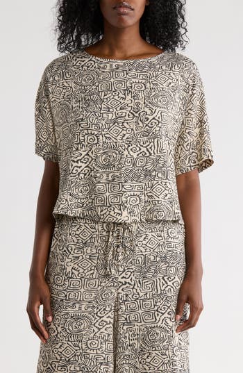 Adrianna Papell Boxy Short Sleeve Button-up Top In Multi
