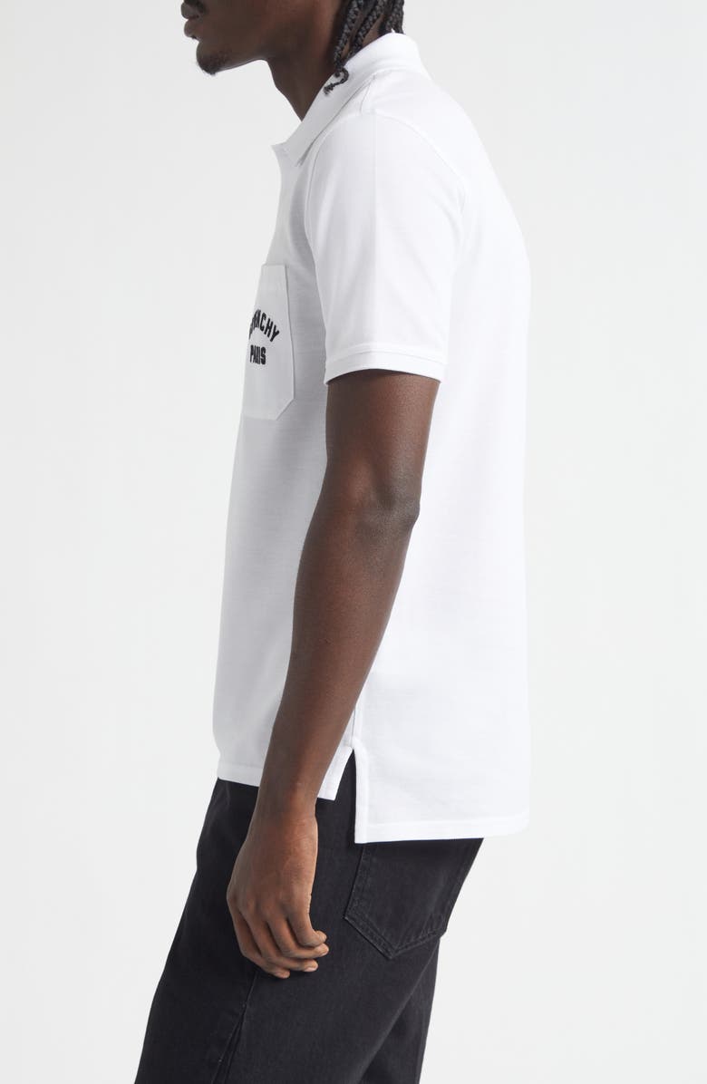 Givenchy Embroidered Logo Pocket Cotton Piqué Polo, Alternate, color, White
