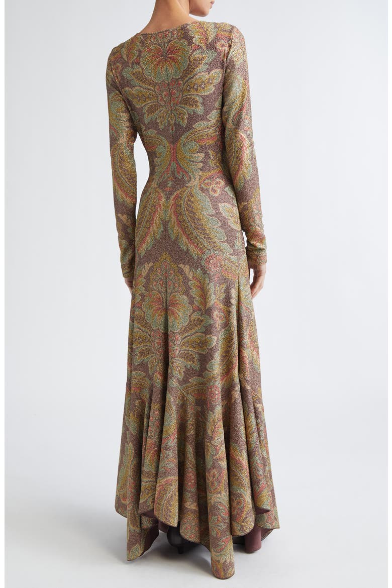 Paisley Long Sleeve Terry Jersey Dress, Alternate, color, BROWN