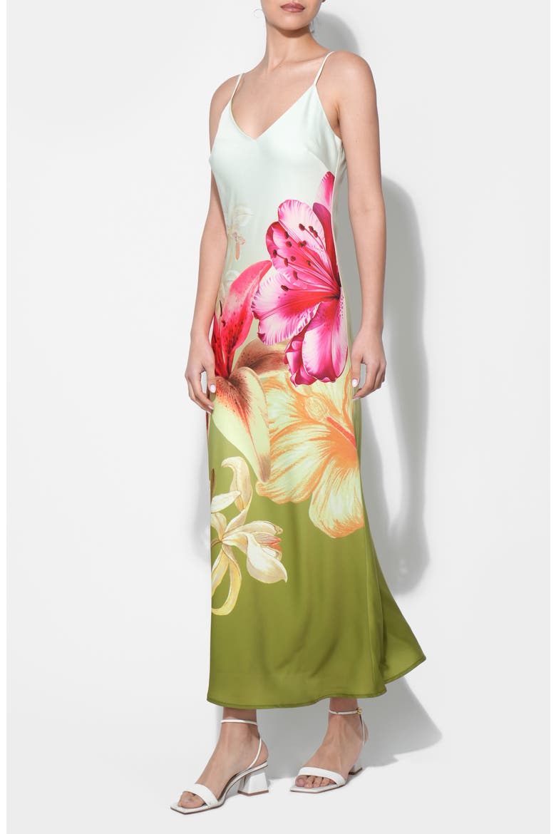 Cecilia Gradient Floral Print Slipdress, Alternate, color, LIME MULTI