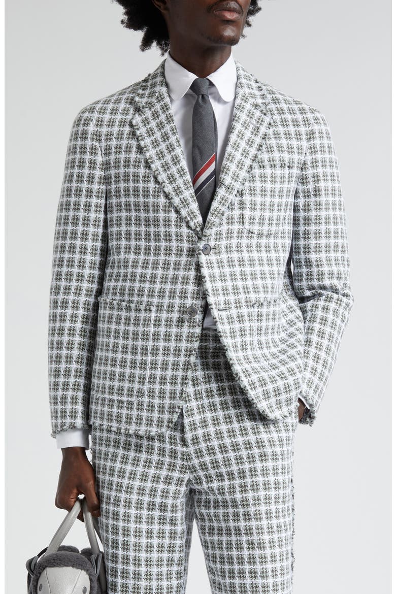 Unconstructed Fit Fray Edge Plaid Sport Coat, Main, color, MEDIUM GREY