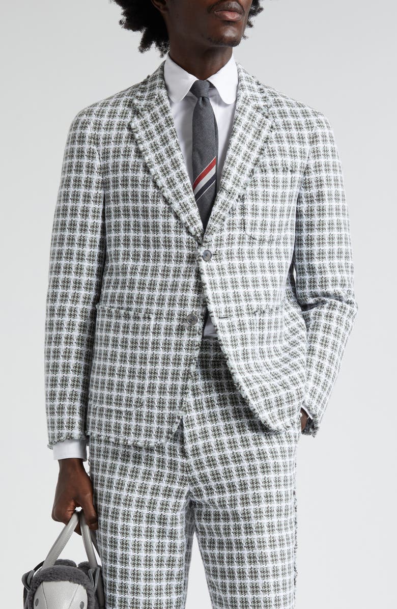 Thom Browne Unconstructed Fit Fray Edge Plaid Sport Coat, Main, color, 