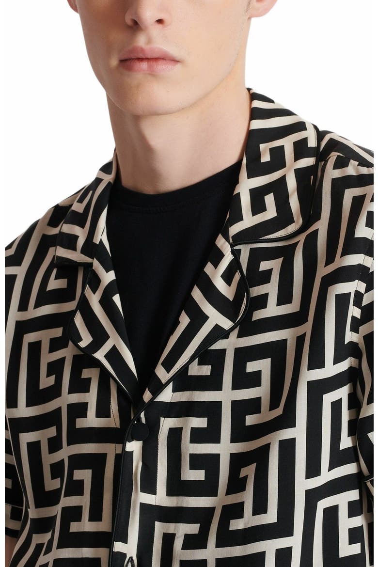 Pyjama Shirt With Monogrammed Print, Alternate, color, Black