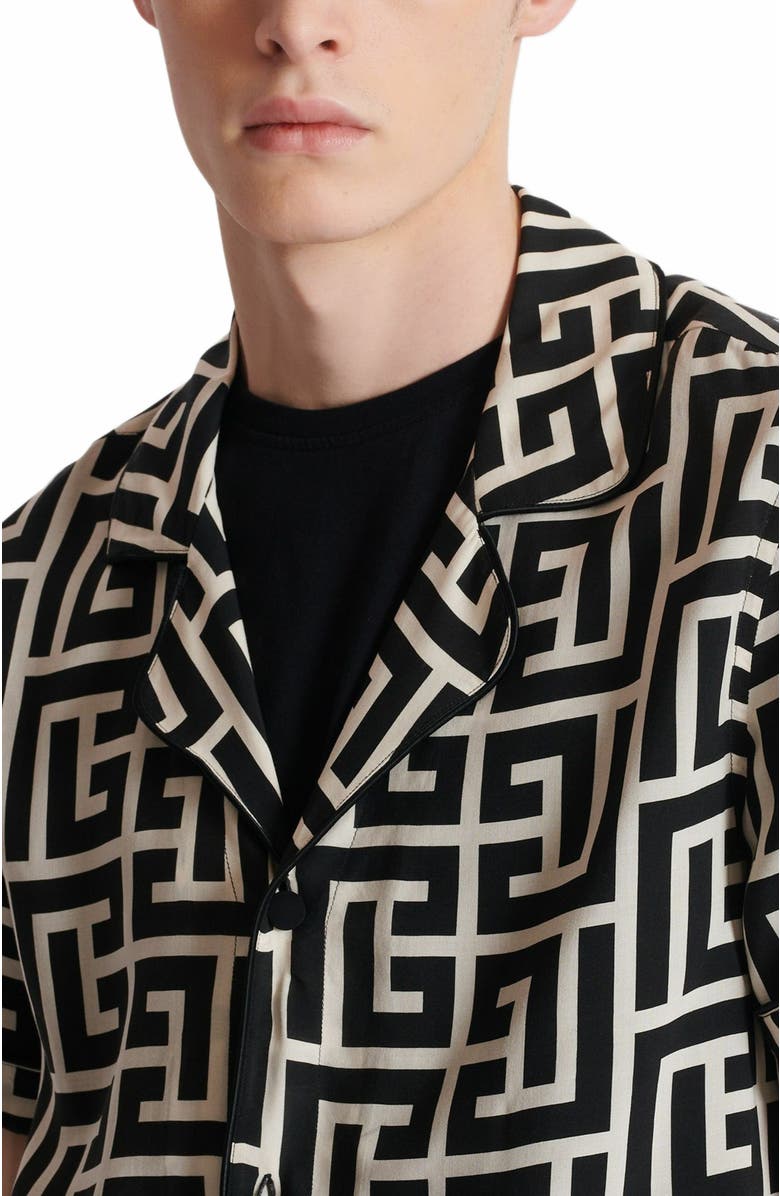 Balmain Pyjama Shirt With Monogrammed Print, Alternate, color, Black