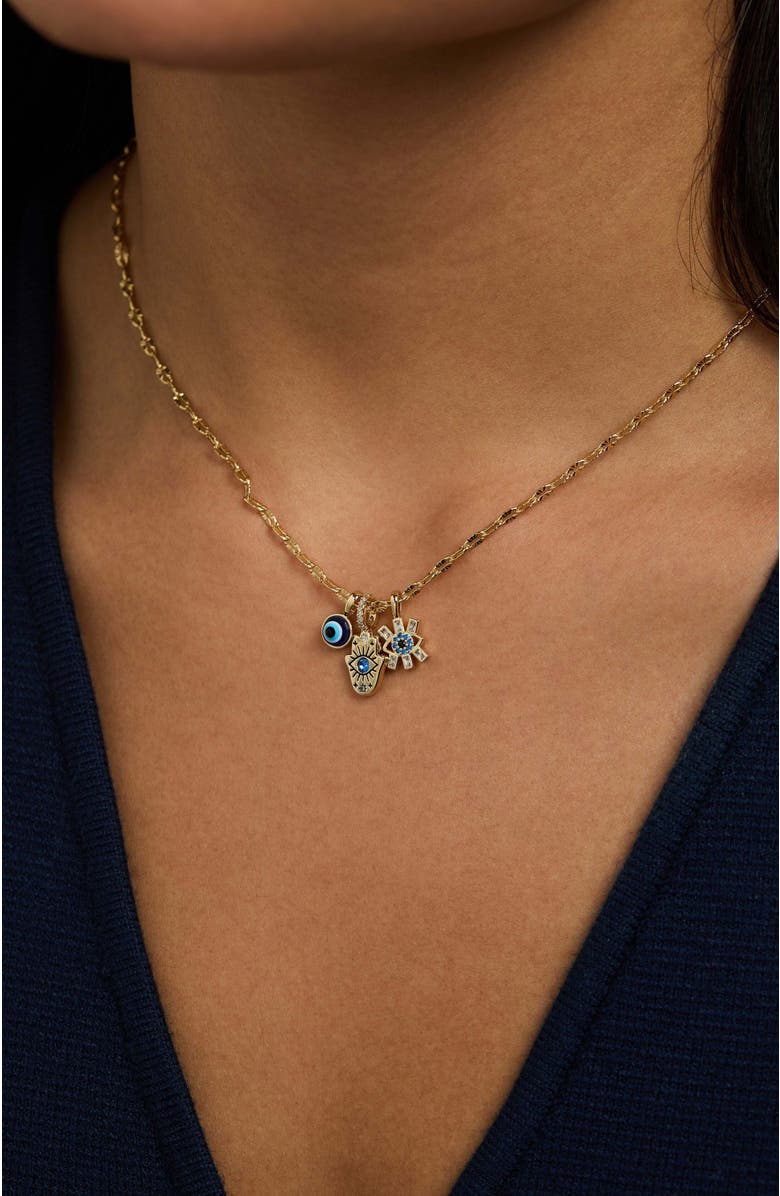 Alex and Ani Evil Eye Triple Charm Necklace, Alternate, color, 