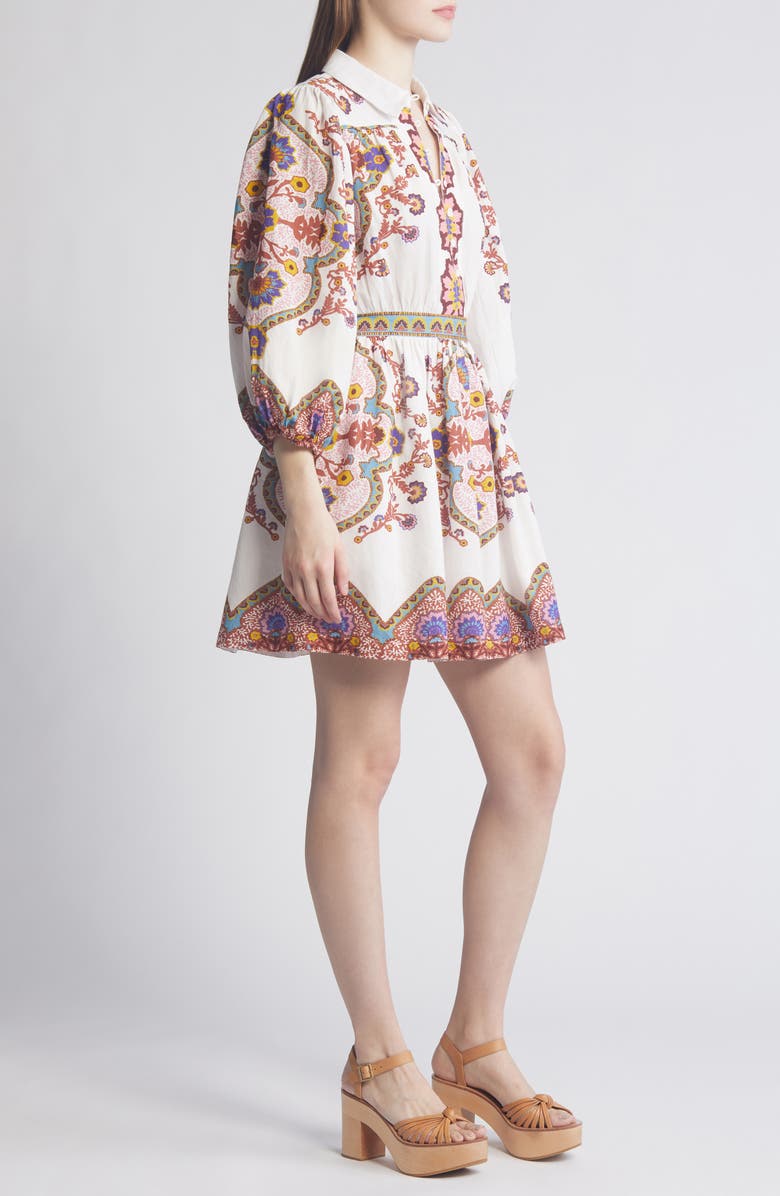 Cleobella Leigh Placed Print Long Sleeve Cotton & Linen Minidress, Alternate, color,