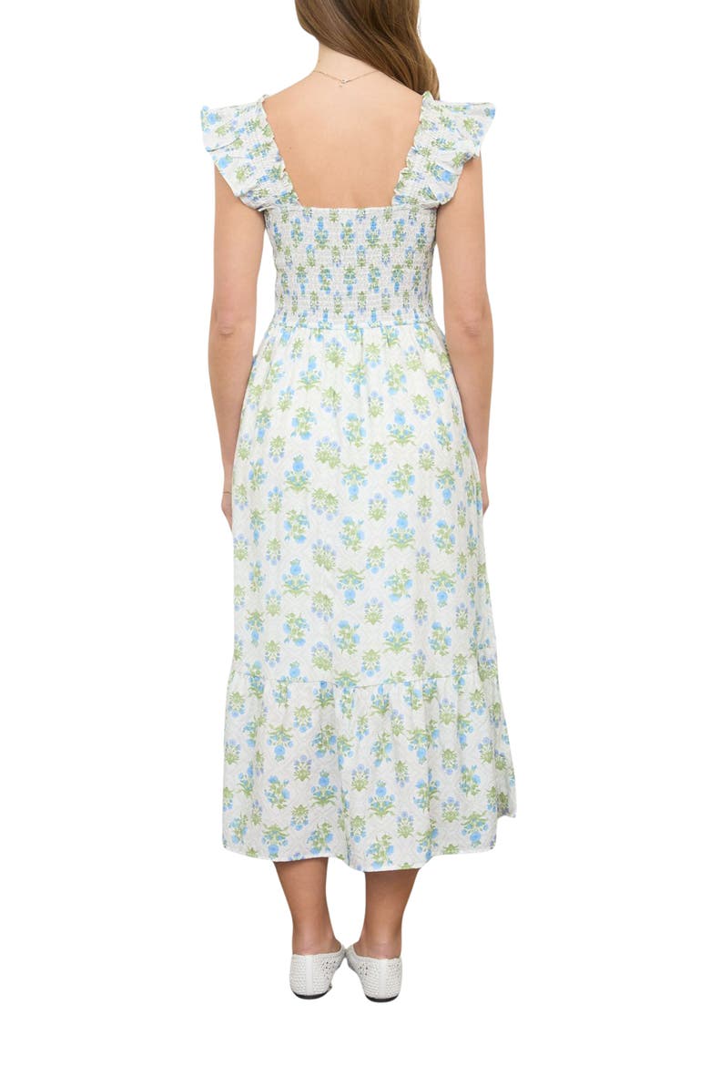 Floral Tile Smocked Midi Dress, Alternate, color, BLUE MULTI