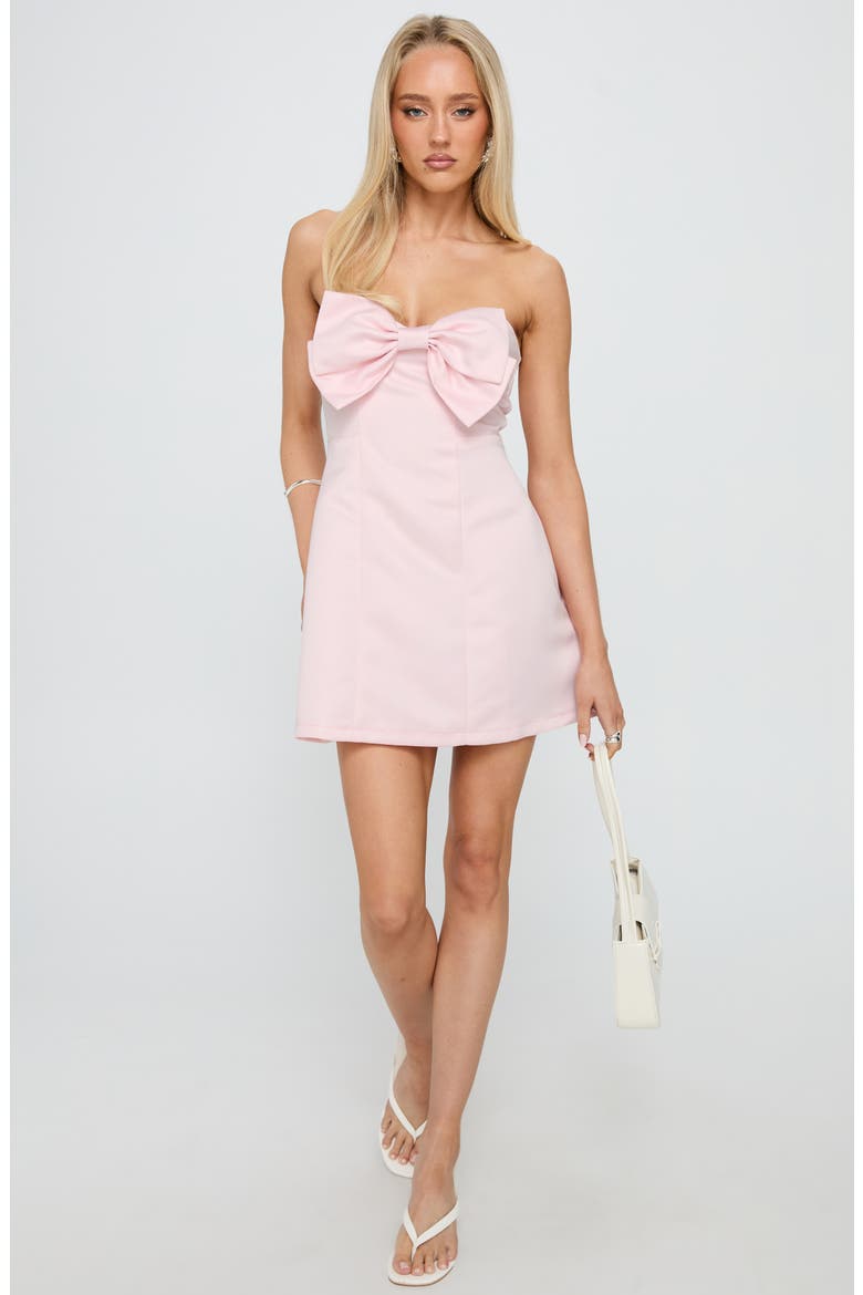 Genevie Bow Strapless Minidress, Alternate, color, LIGHT PINK