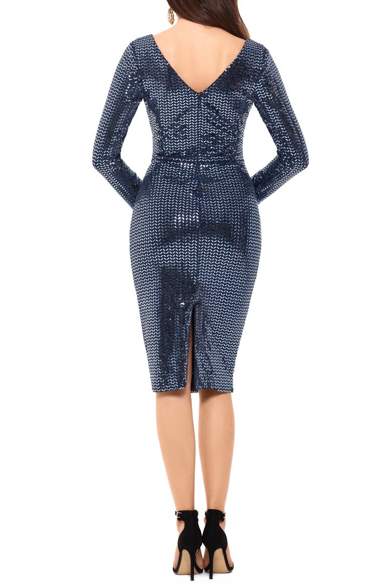Holo Metallic Print Long Sleeve Knit Cocktail Dress, Alternate, color, NAVY