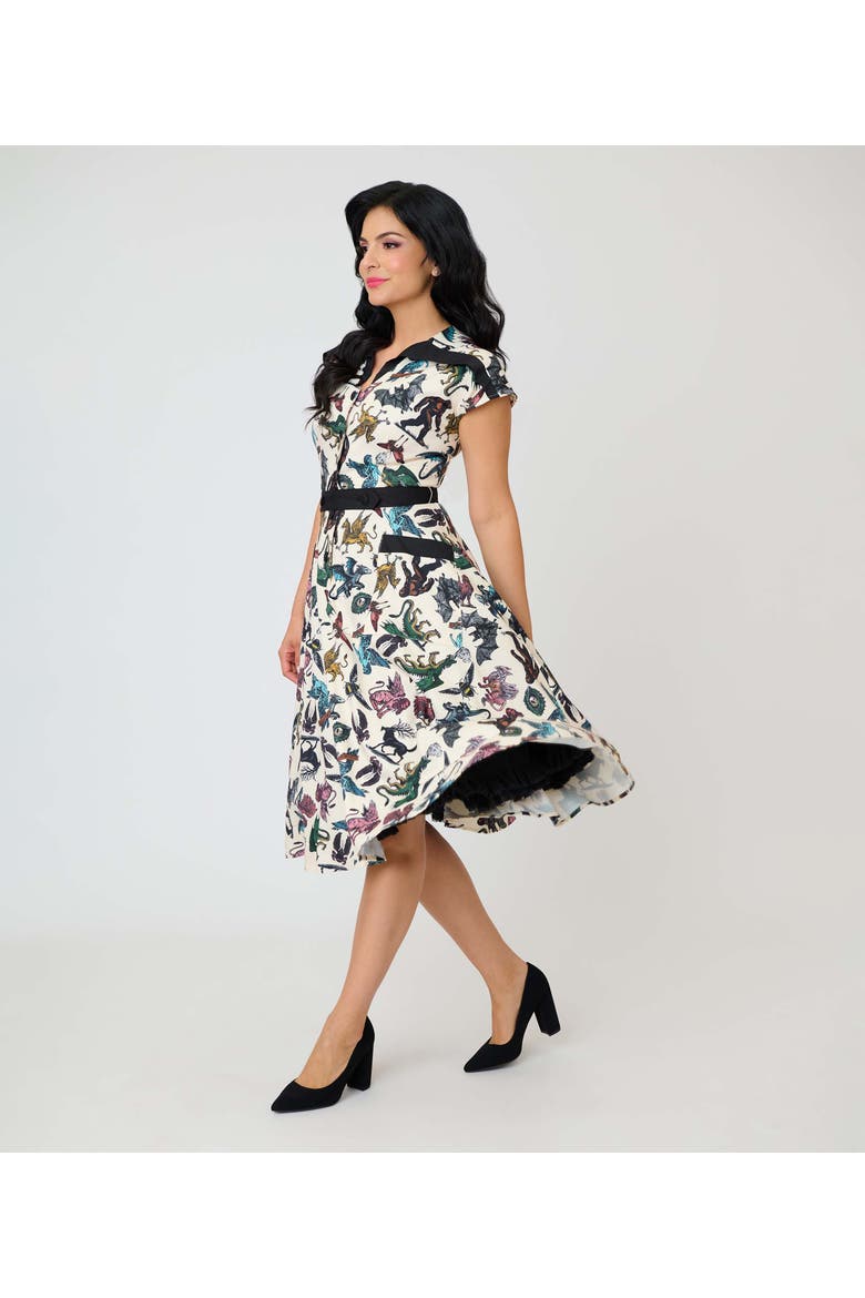 1950s Hedda Swing Dress, Alternate, color, Beige Cryptid Contrast Print
