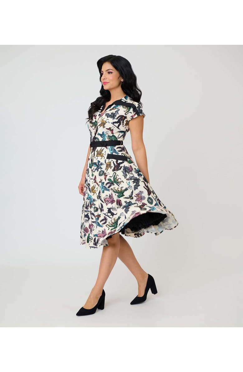 Unique Vintage 1950s Hedda Swing Dress, Alternate, color, Beige Cryptid Contrast Print