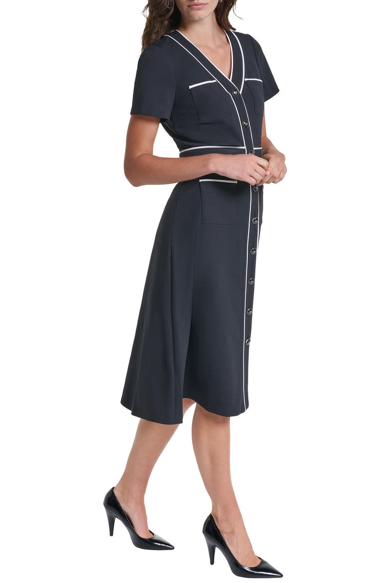 Contrast Scuba Crepe Midi Dress, Alternate, color, BLACK/ SOFT WHITE
