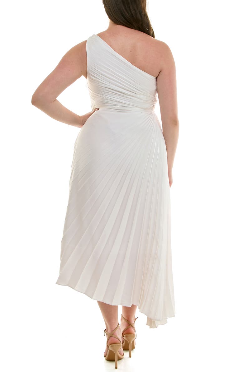 Nicole Miller One Shoulder Pleat Midi Dress, Alternate, color, Cloud Dancer
