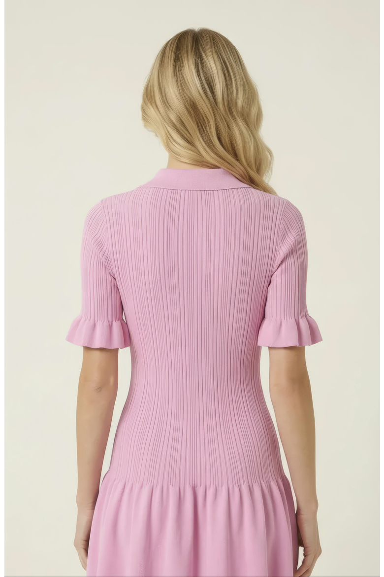 Pleated Mini Dress with Ruffle Hem and Button Front, Alternate, color, Pastel Pink