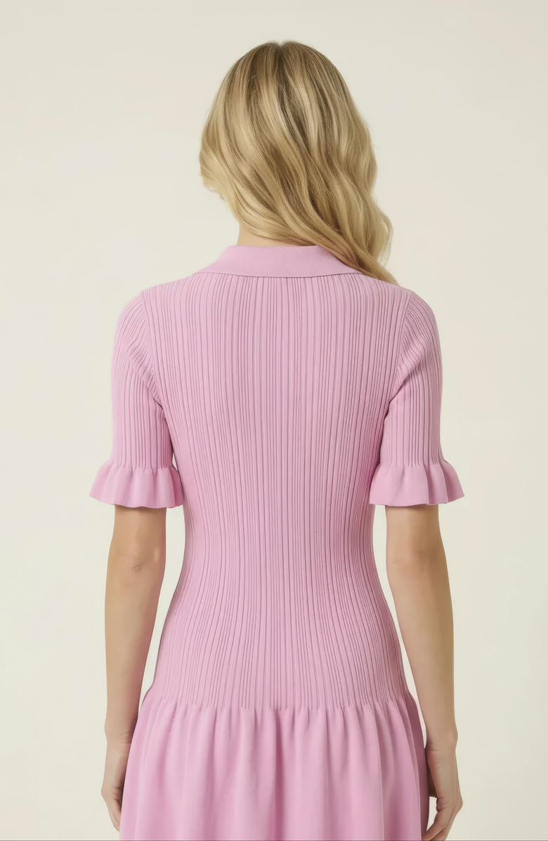 Modenaire Pleated Mini Dress with Ruffle Hem and Button Front, Alternate, color, Pastel Pink