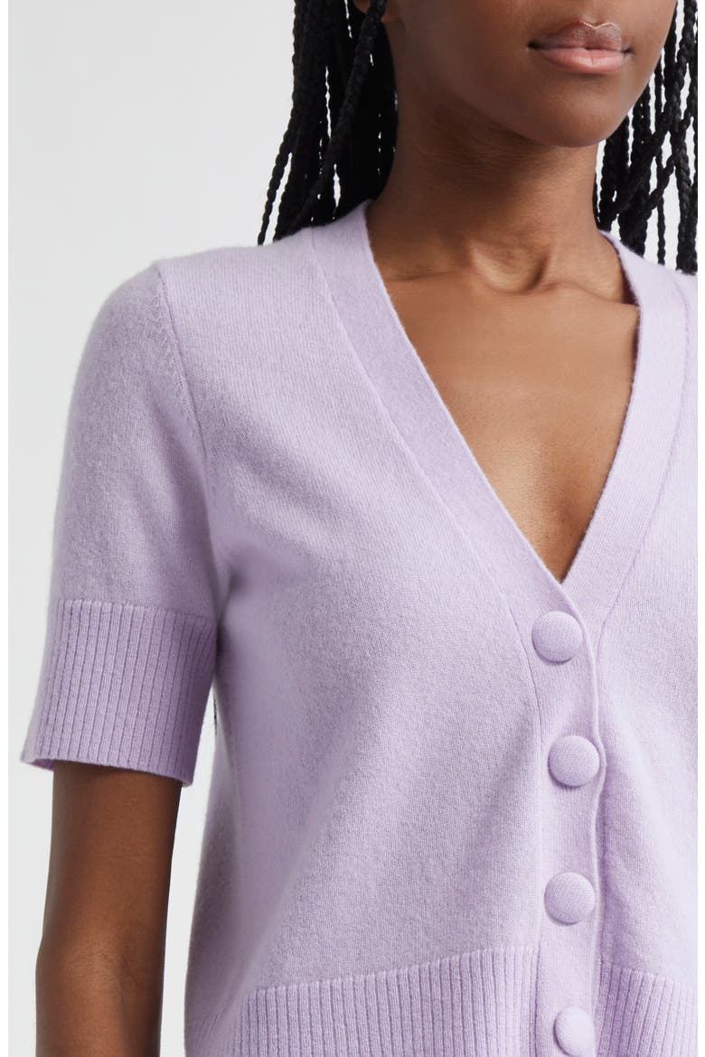 Solene Short Sleeve Cashmere Button-Up Sweater, Alternate, color, SOFT LILAC
