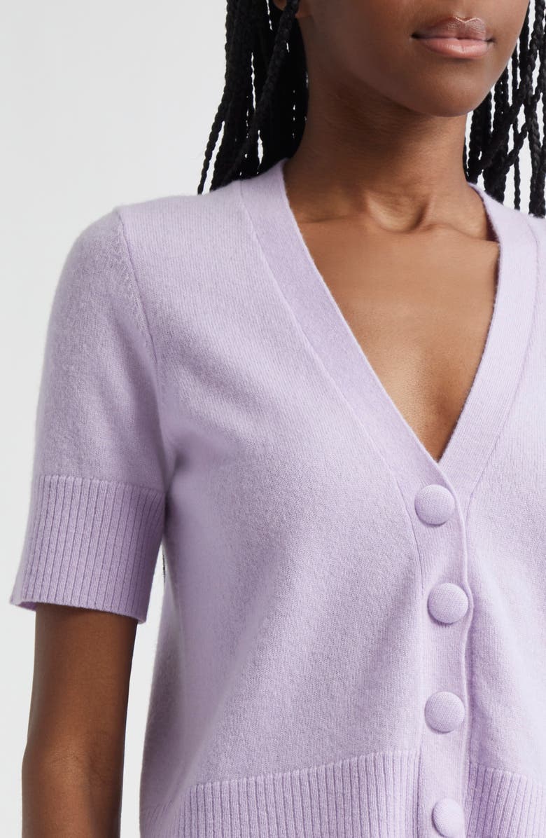 Veronica Beard Solene Short Sleeve Cashmere Button-Up Sweater, Alternate, color, Soft Lilac