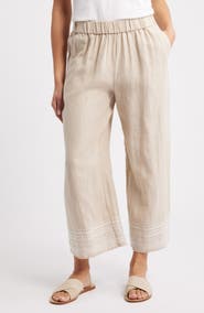 Tommy Bahama Two Palms Embroidered Wide Leg Linen Pants