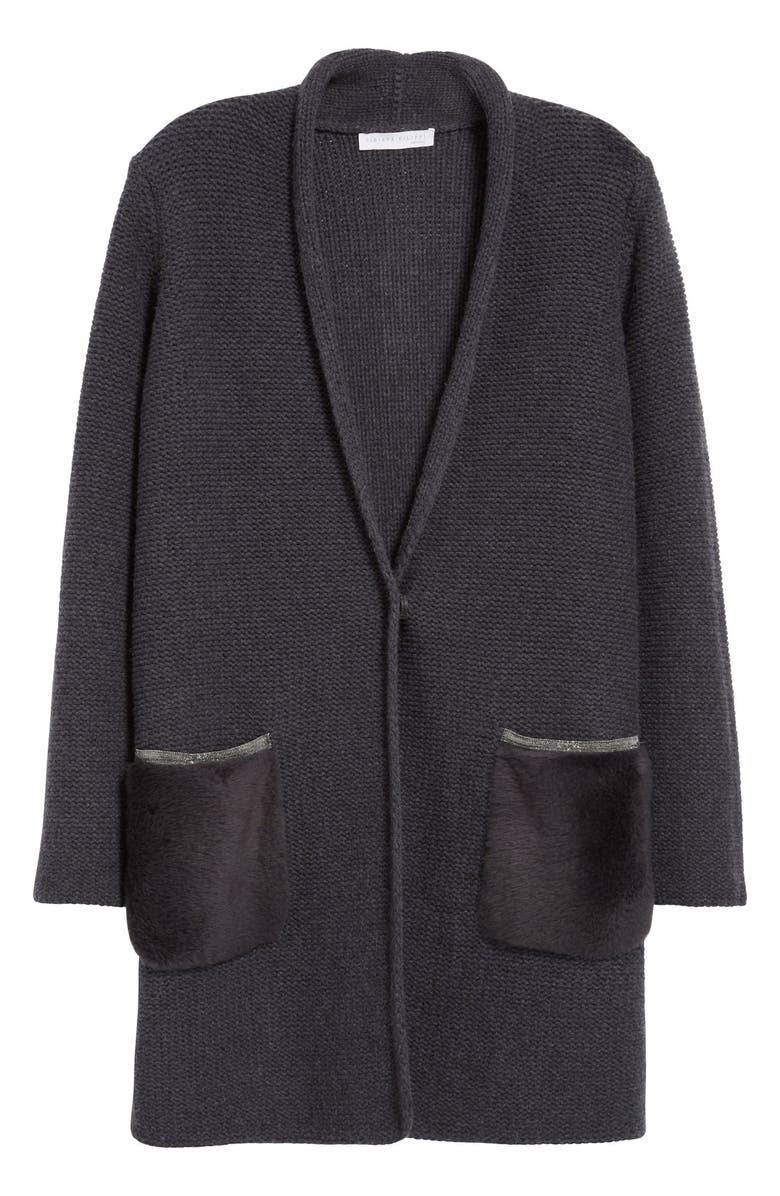 Fabiana Filippi Wool Blend Shawl Cardigan with Genuine Shearling Patch Pockets, Alternate, color,
