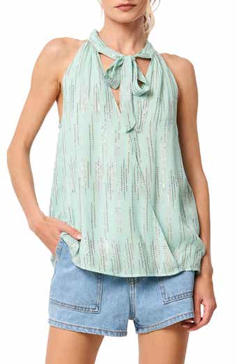 Cadence Tie Neck Metallic Surplice Top