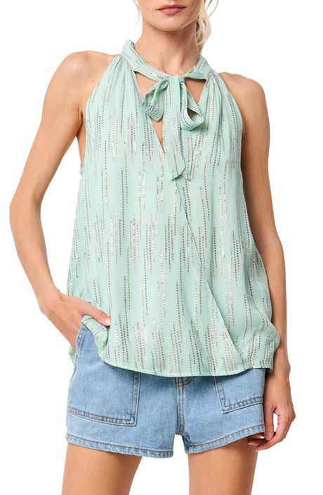 Cadence Tie Neck Metallic Surplice Top