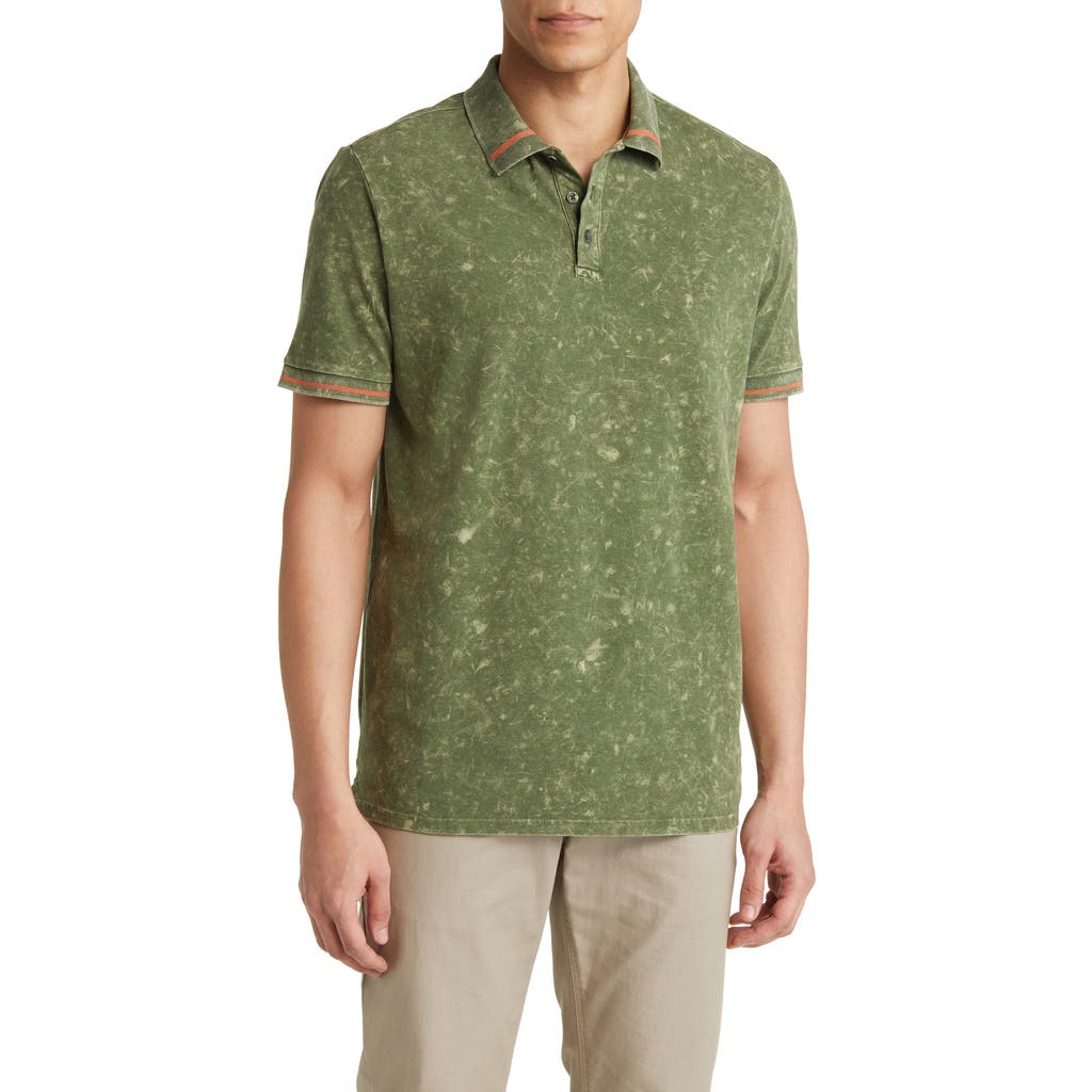 Stone Rose Tipped Acid Wash Performance Jersey Polo in Olive