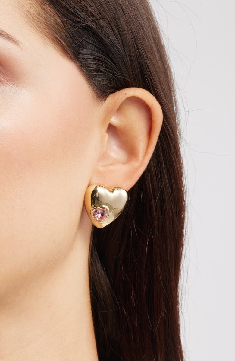 Nordstrom Puffy Heart 
Stone Stud Earrings, Alternate, color, Pink- Gold