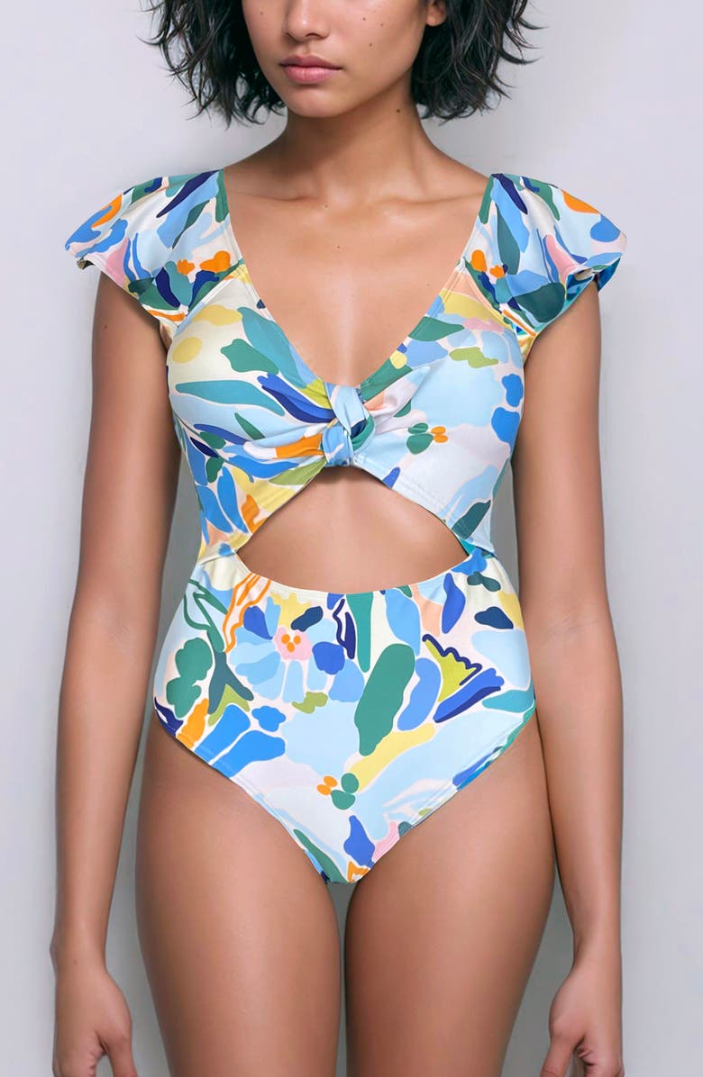 Jessie Zhao New York Afternoon Garden One-Piece Swimsuit, Main, color, Blue