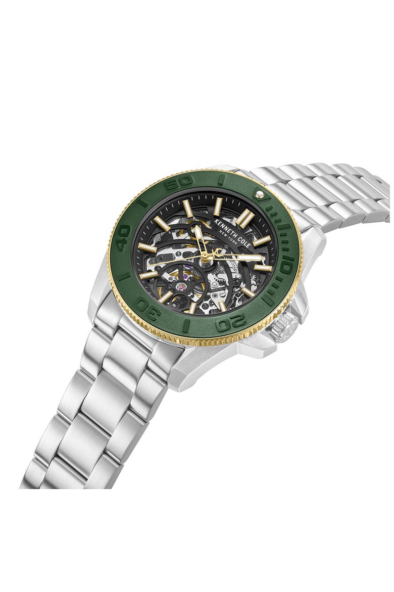 Liberty Skeleton Automatic Bracelet Watch, 43mm, Alternate, color, SILVER